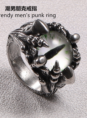 ins朋克戒指恶魔之眼男士个性复古高街钛钢嘻哈夸张小众高级感男