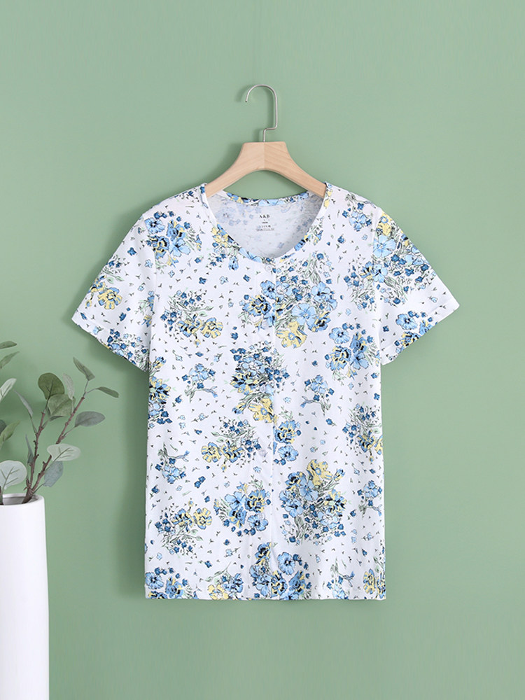 AB 속옷 여름 신제품 순면 반팔 가디건 중년 및 노인 어머니 운동복 탑 루즈 홈웨어 H818