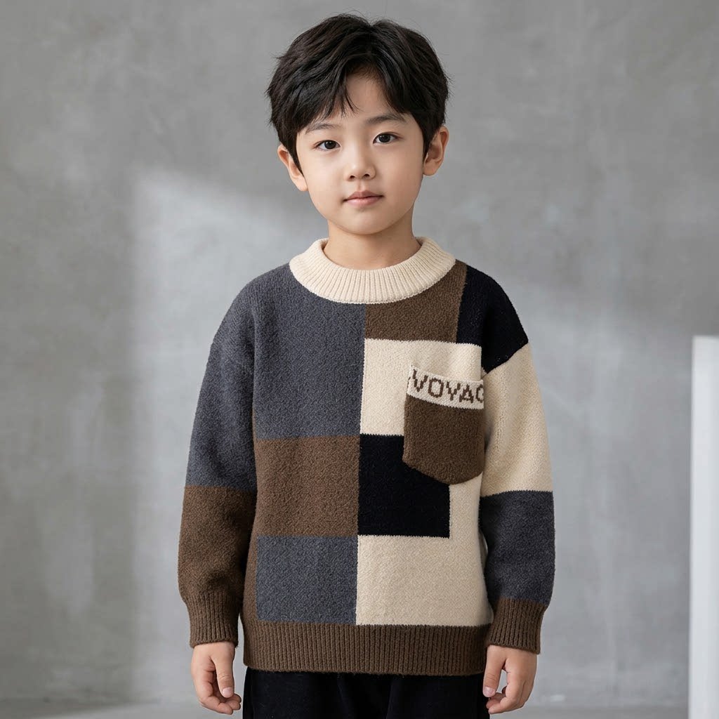 男童圆领毛衣秋冬款儿童休闲男孩毛线衣套头保暖打底衣时尚针织衫
