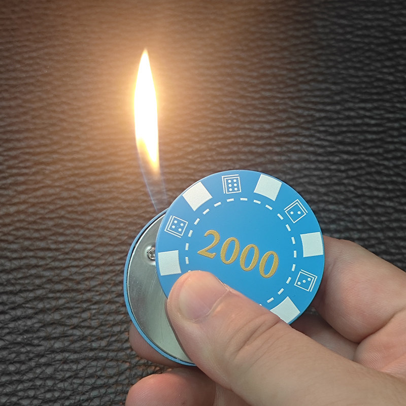 筹码圆机斜打明火打火机创意棋牌室收藏礼品货币造型火机K125
