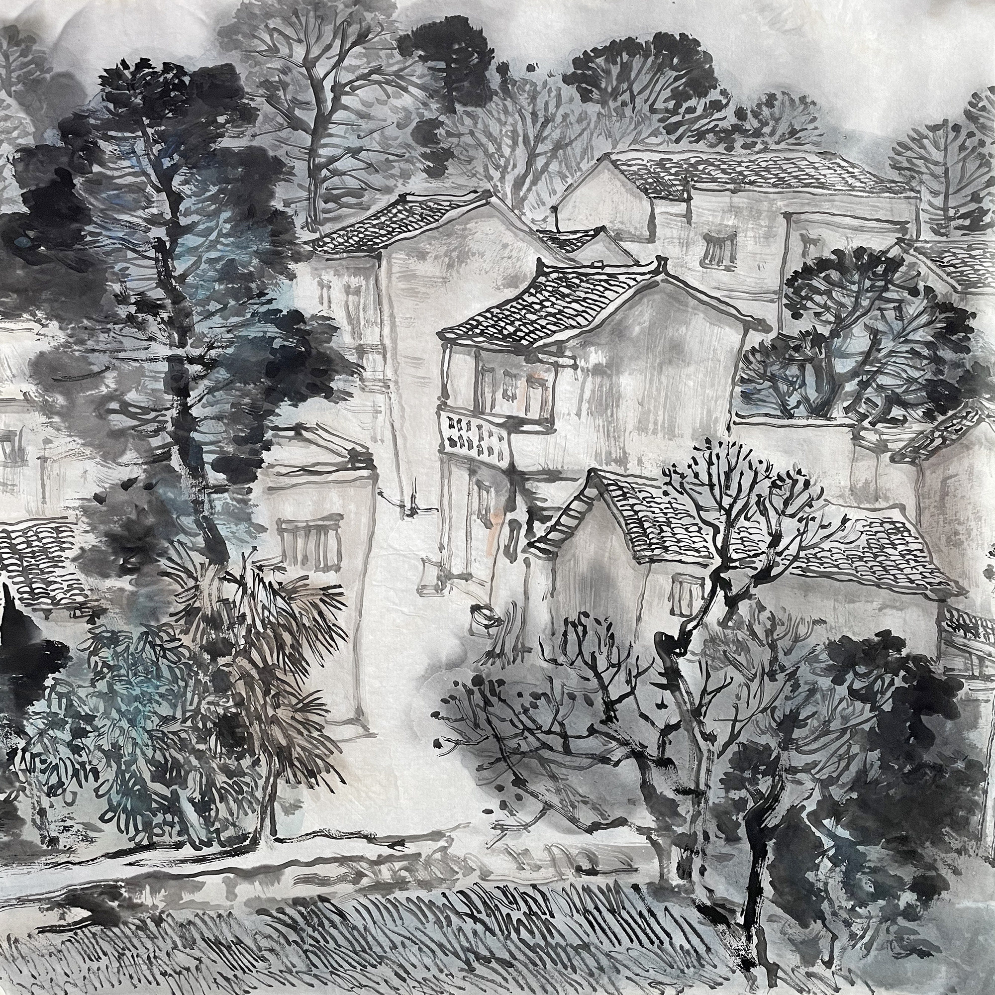 山水画原稿孤品无款宣纸画芯创作