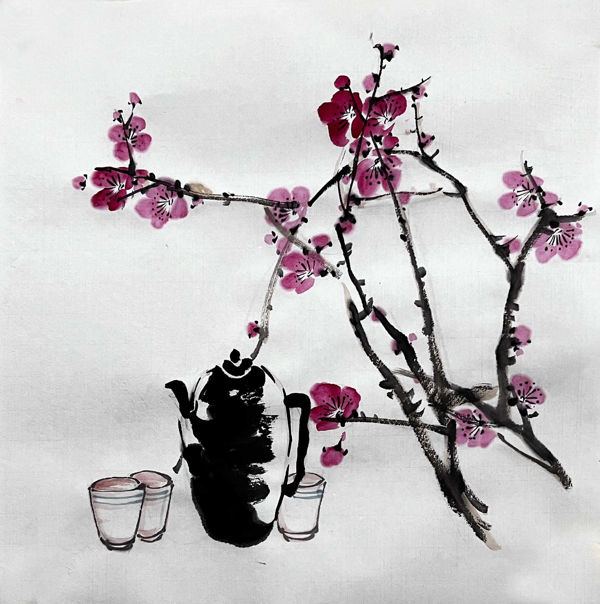 国画红梅花腊梅3975八开无款手绘宣纸画芯名家装饰画挂墙画玄关中