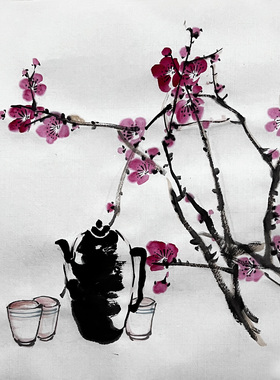 国画耕墨轩装饰画梅花新中式手绘