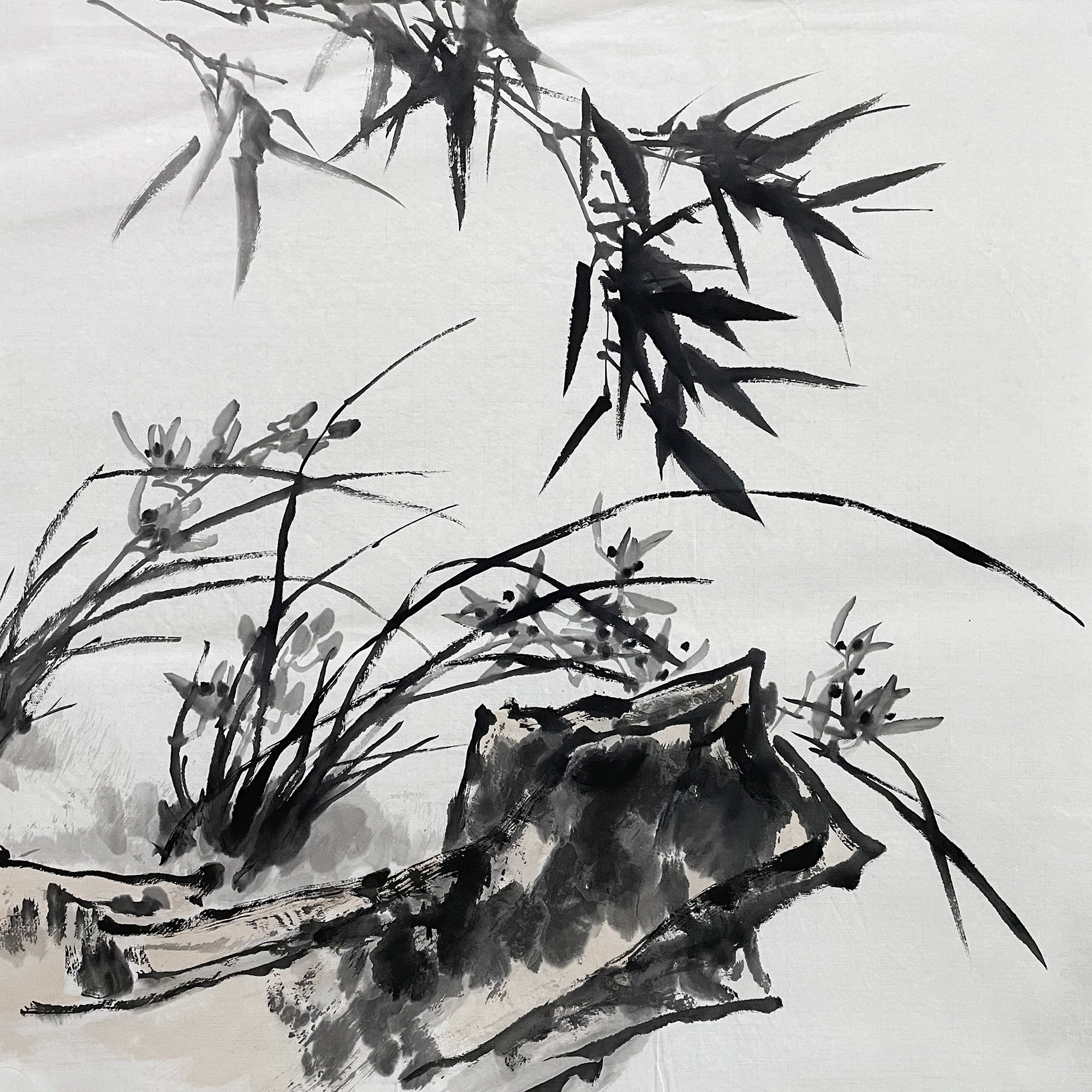 兰花国画水墨四尺斗方无款手绘写意花鸟画名家新中式宣纸画芯装饰