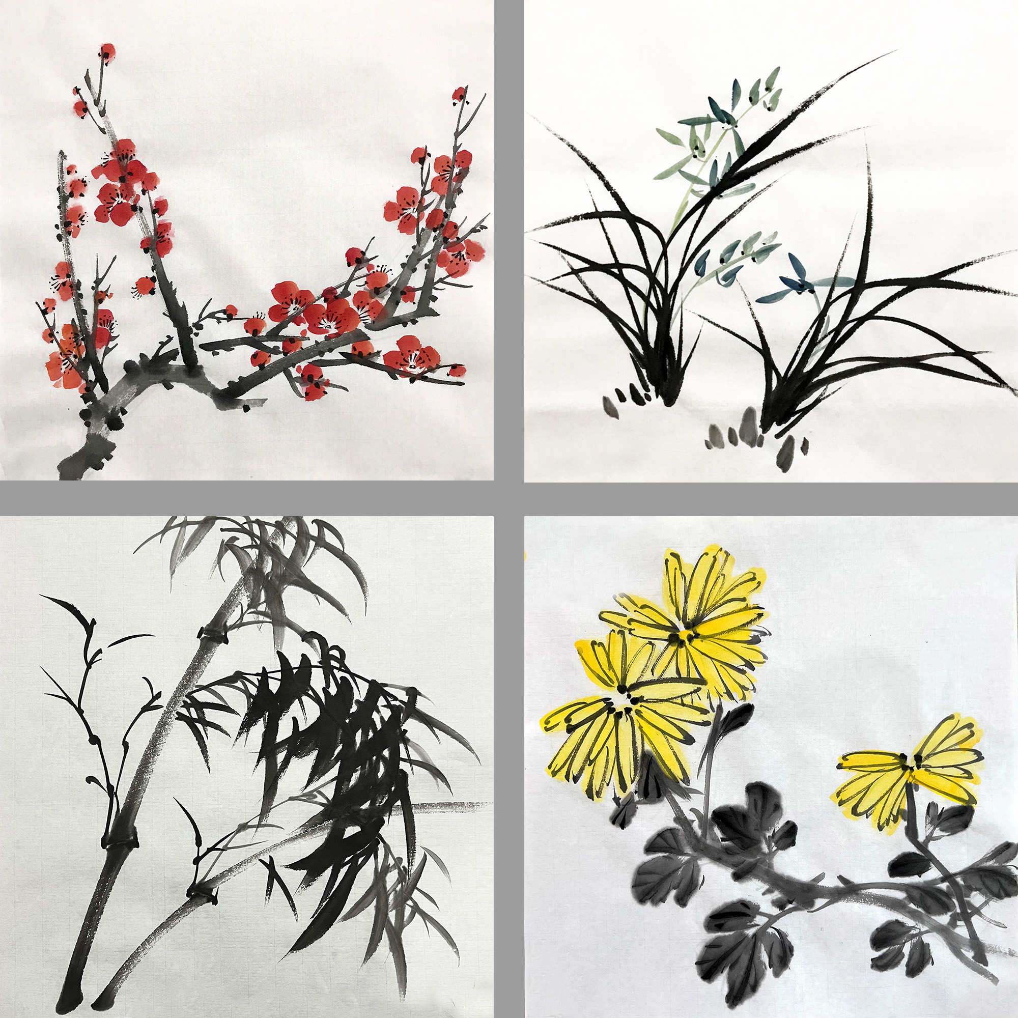 水墨画国画兰草梅兰竹菊四尺八开手绘字画玄关新中式装饰画芯宣纸