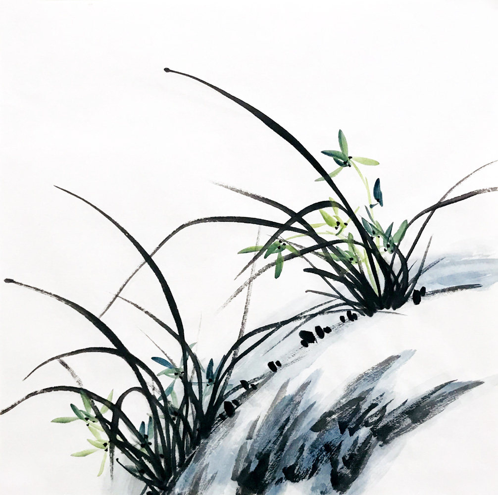 水墨兰花手绘3693三尺斗方无款墙画挂画名家中式装饰玄关宣纸画芯