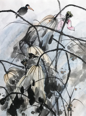 荷花水墨画耕墨轩无款手绘宣纸画