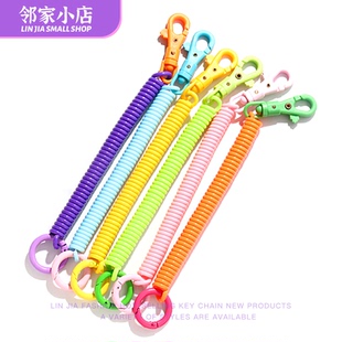 卡通電話線掛繩鑰匙扣門禁卡塑料彈簧鑰匙鏈掛繩伸縮彈力繩鏈 個性