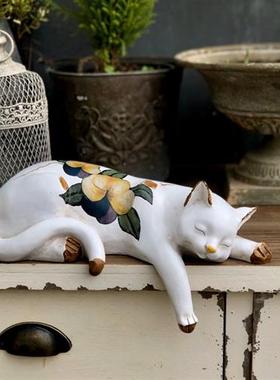 睡觉猫咪花架树脂花园造景装饰园艺阳台庭院台阶摆件多肉花盆搭配
