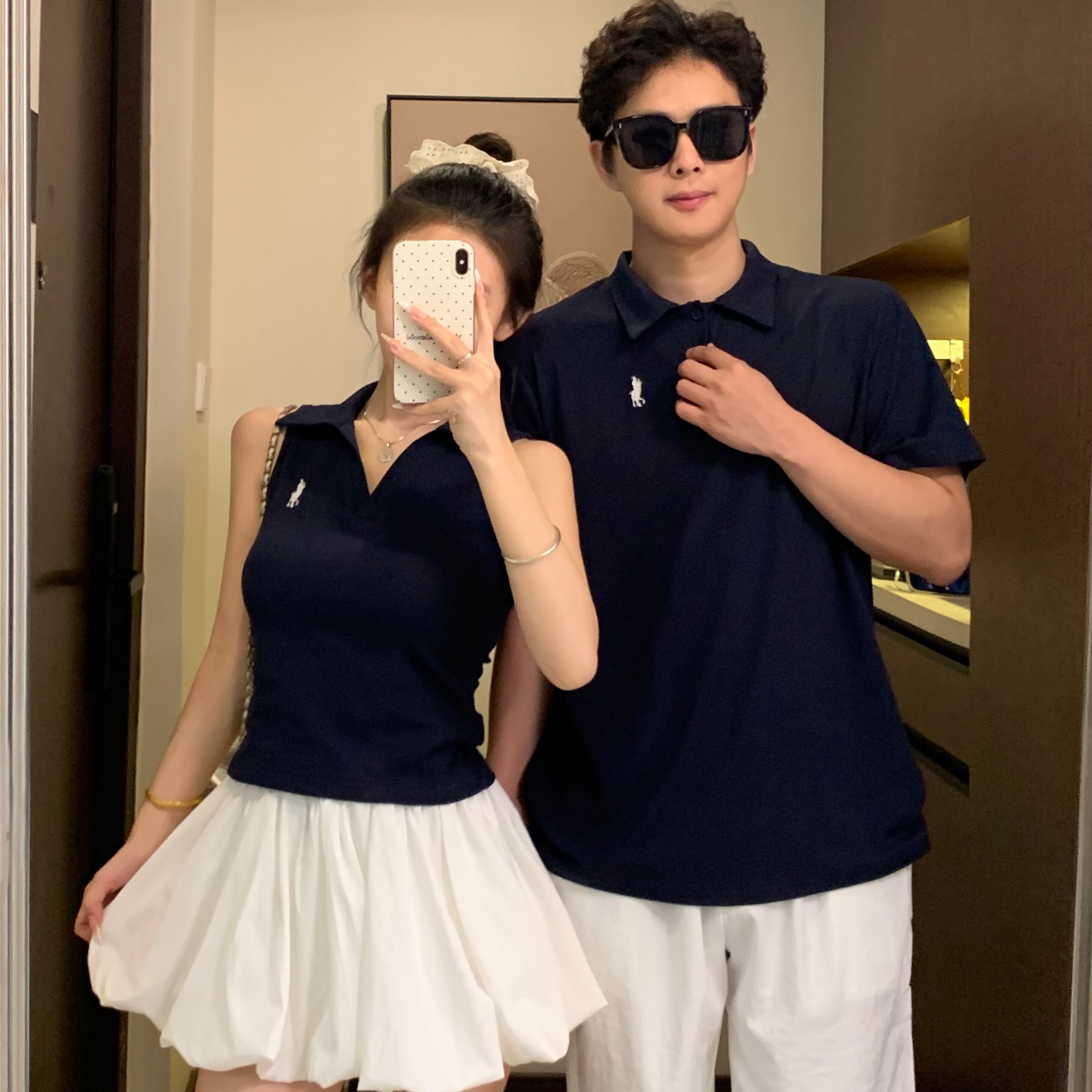 实拍#已出货#情侣装2026夏高级感polo领上衣无袖背心半裙套装
