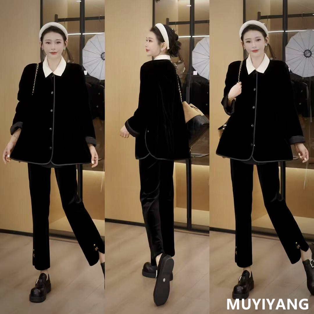 木易杨 小香风棉服外套女2025冬季高级感圆领真丝丝绒胖mm短棉袄