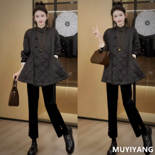 女装 大码 胖mm宽松高级感棉衣 国风盘口菱格棉服女冬2025新款 新中式