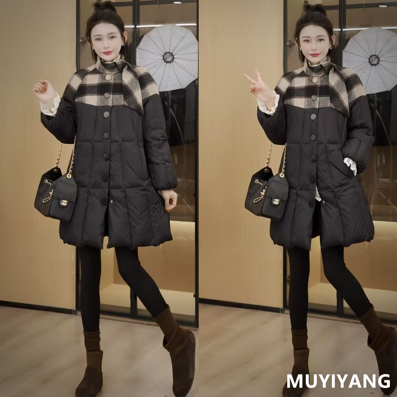 木易杨 格叙独特超好看领巾90白鸭绒高定版羽绒服 衣长84 25-587