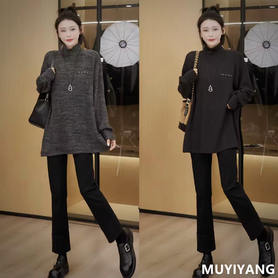 秋冬季半高领针织衫大码女装新款轻熟风胖mm长袖内搭外穿打底衫