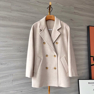 M家同款101801短款SELLA双面水波纹羊绒大衣女双排扣小个子外套女