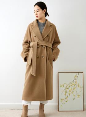 M家经典款101801驼色双排扣羊绒大衣女madame中长款毛呢外套新品