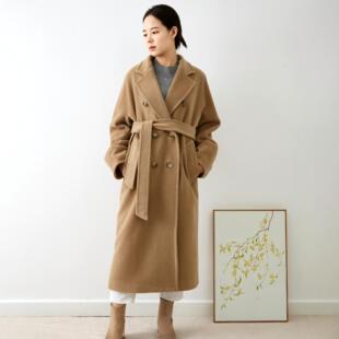 M家经典款101801驼色双排扣羊绒大衣女madame中长款毛呢外套新品