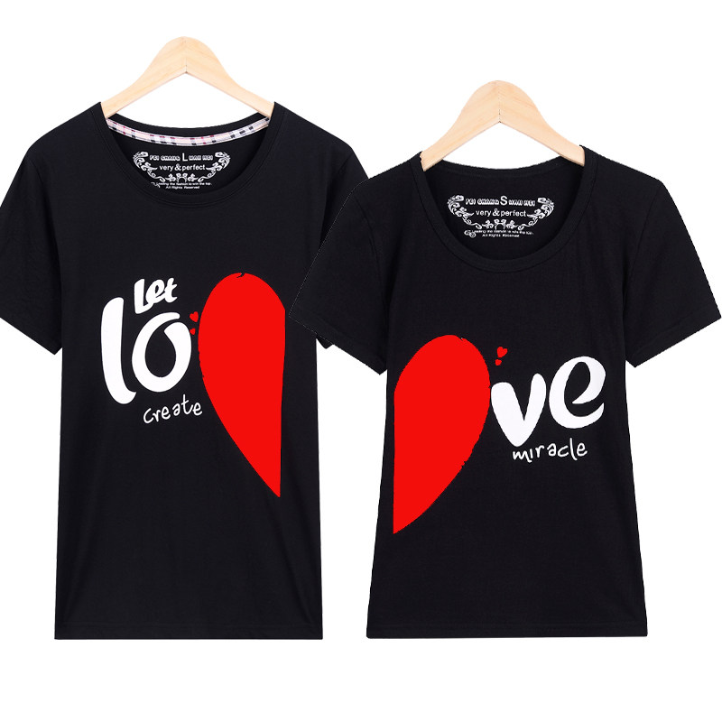 2024新款爱心LOVE情侣装夏装短袖t恤女桃心韩版情侣衫学生半袖衫