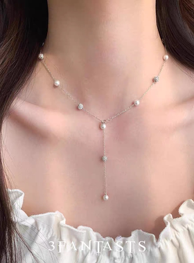 钛钢不掉色 满天星珍珠项链 多种戴法夏锁骨链轻奢高级感颈链手链