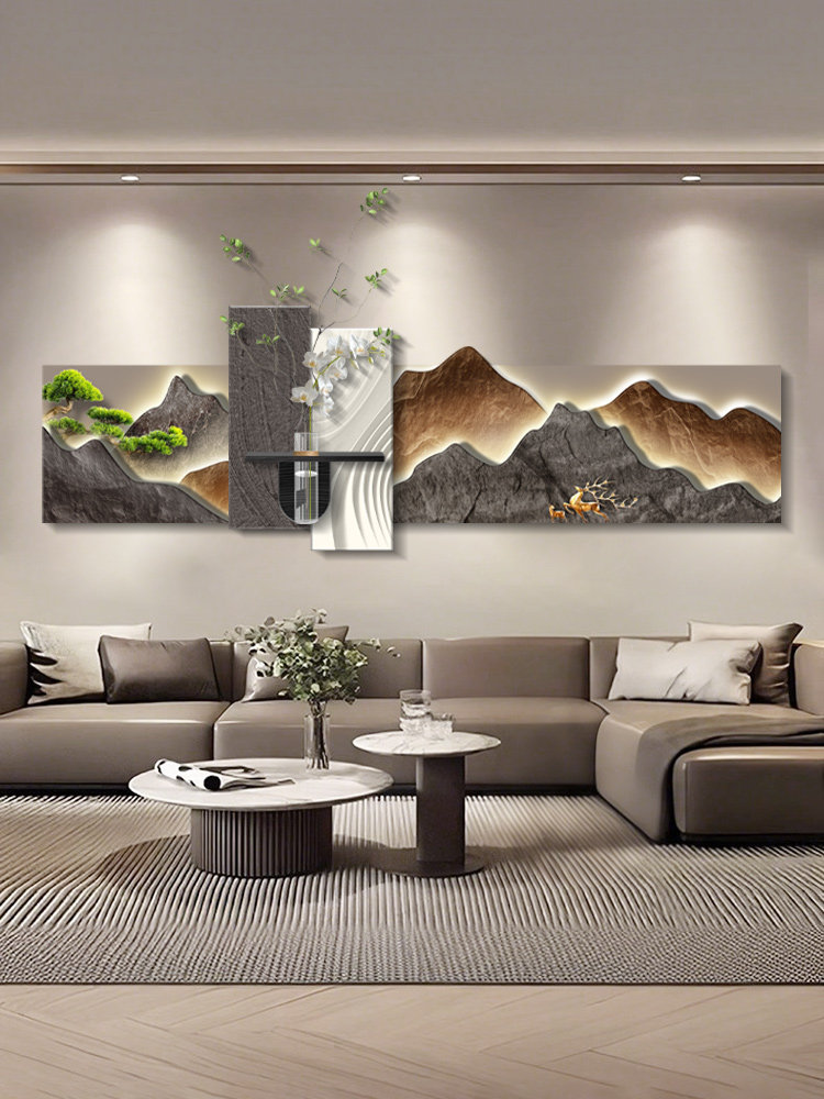 现代简约客厅装饰画背有靠山沙发背景墙挂画高级感水培绿植画壁画