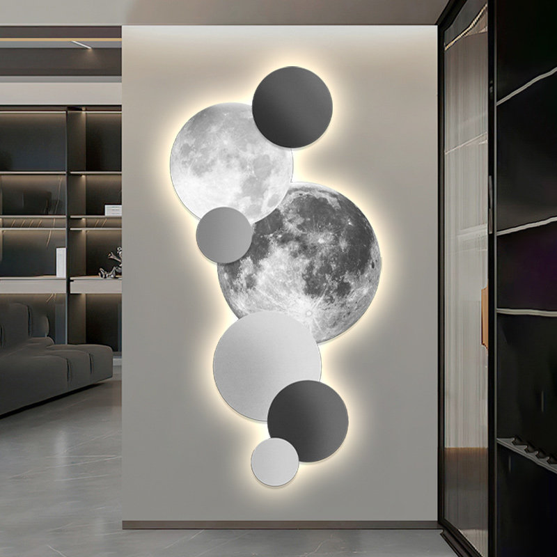 现代简约月球玄关装饰画 画LED灯走廊过道几何挂画 画入户正对门