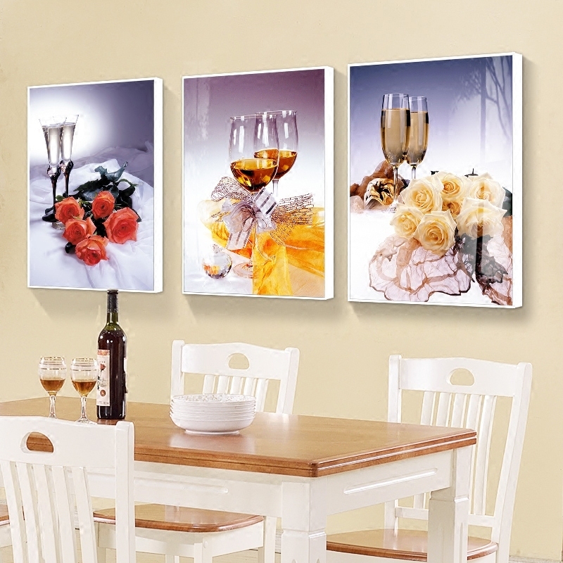 餐厅装饰画 现代简约饭厅挂画三联水果酒杯墙壁画配电表箱冰晶画图片