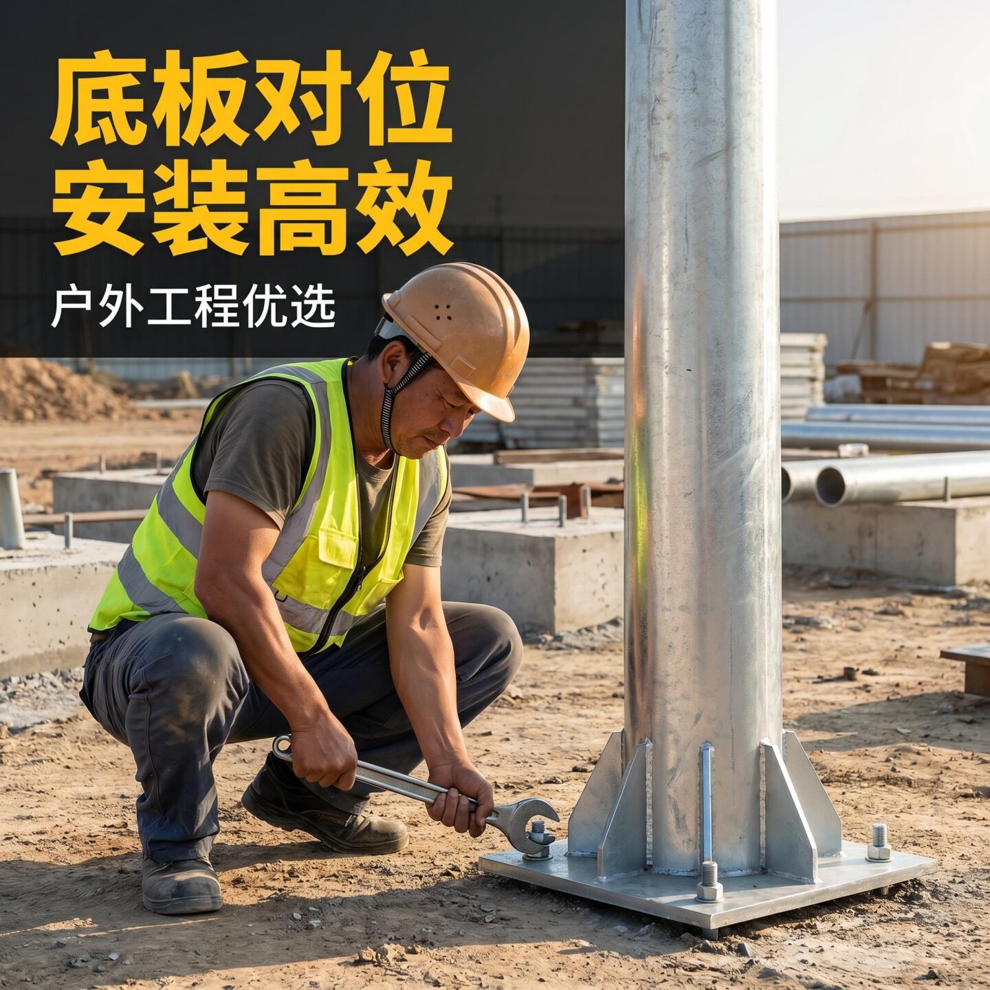 标志牌立柱圆管带底座镀锌钢管杆子交通广角镜爆闪灯固定户外立杆