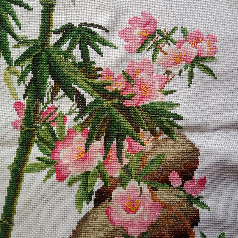 纯手工十字绣成品梅兰竹菊鸟语花香四联画客厅办公室书房装饰挂画