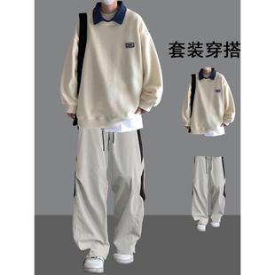 青少年帅气时髦卫衣套装男秋装重磅痞帅搭配一套潮流学生衣服男装