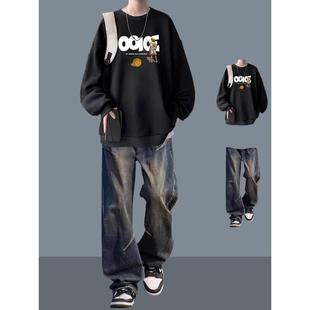痞帅卫衣套装男秋季流行风格潮流青少年穿搭一套搭配帅气时髦衣服