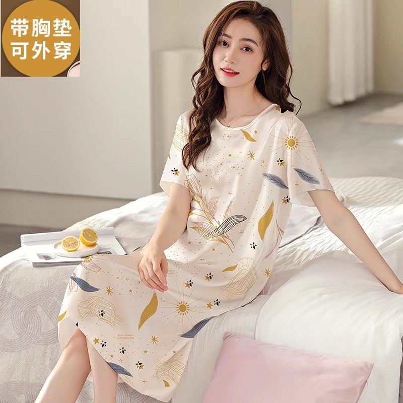 带胸垫冰丝短袖睡裙女款夏季性感纯欲风火辣高级2025新款夏天睡衣