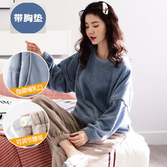 带胸垫女珊瑚绒月子服秋冬款加厚产后哺乳睡衣孕妇喂奶家居服套装