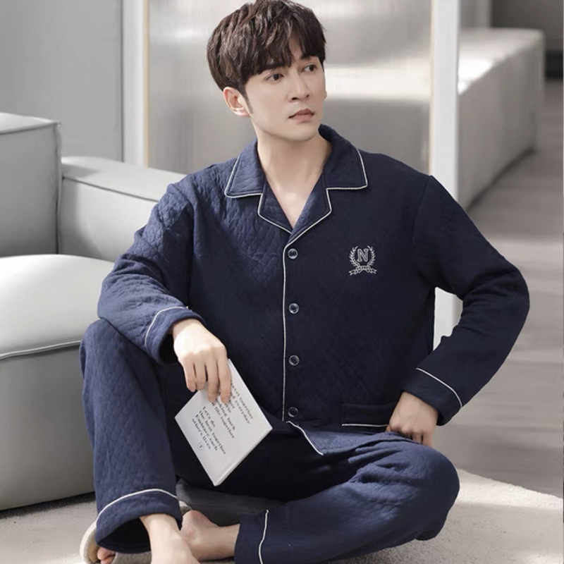 夹层男士睡衣冬季加厚纯棉翻领开衫保暖棉家居服套装宽松青年深色,女士内衣/男士内衣/家居服,睡衣/家居服套装,淘宝优惠券,粉丝福利购,淘宝优惠卷