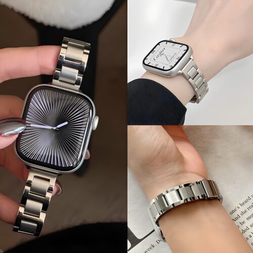 适用苹果手表iwatch表带s10金属applewatch9se细款小蛮腰女表链