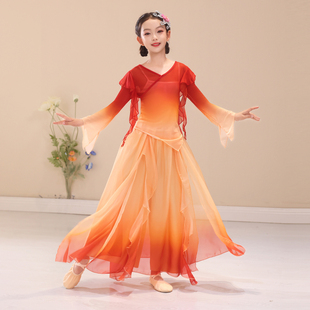 古典舞身韵渐变舞蹈服古风双层飘逸仙气大摆裙中国舞表演出服套装
