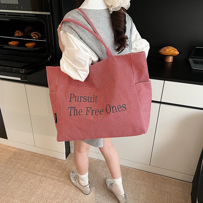 通勤包女大容量手提袋包包2025新款慵懒休闲纹帆布单肩妈咪托特包,箱包皮具/热销女包/男包,托特包,淘宝优惠券,粉丝福利购,淘宝优惠卷