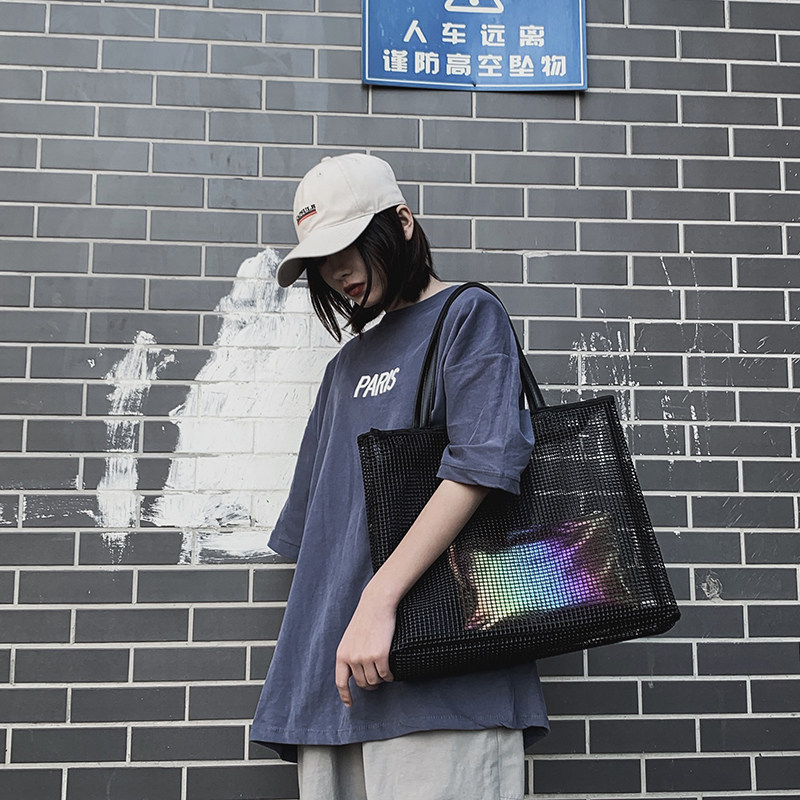New net package 2019 leisure time fashion Bag Hollow Sandy beach The single shoulder bag grid Handbag Tottenham Bagin the Leather/Lady bags/Men's bag, Ms. bags  category - from Buy2taobao.com to provide professional Taobao agent buy service