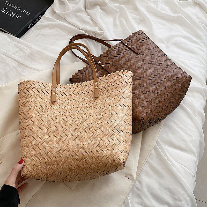感手工草编包单肩包手提包编织袋竹编藤编包简约沙滩包田园风