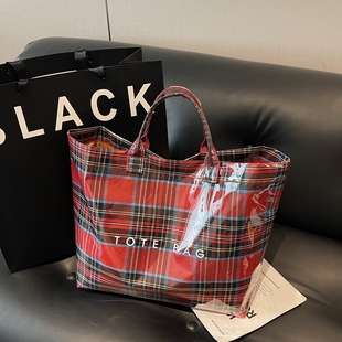 格子果冻手提包时尚复古大包包大容量通勤果冻包百搭托特包潮包