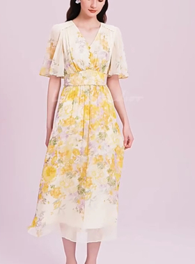 现货 2025夏季新款拉珂同款气质浪漫印花中长款连衣裙RF06824E2