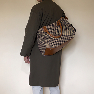 千鸟格旅行旅行包单肩包复古