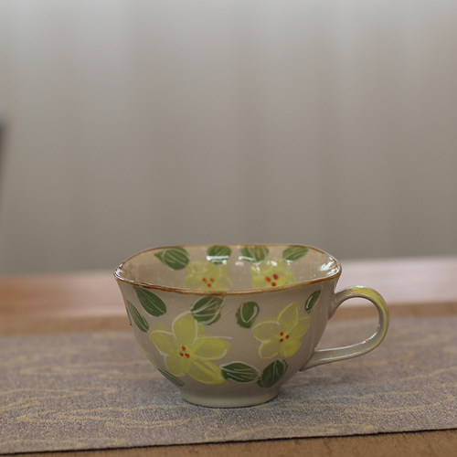 外贸日本手工手绘釉下彩陶瓷日式 水杯 小清新 咖啡杯200ML 花卉