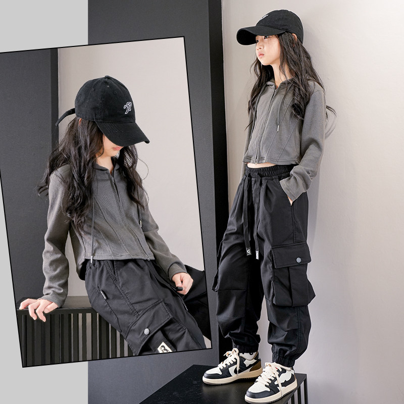 女生连帽拉链卫衣外套女童卫衣2025秋设计感小众内搭打底鱼骨上衣