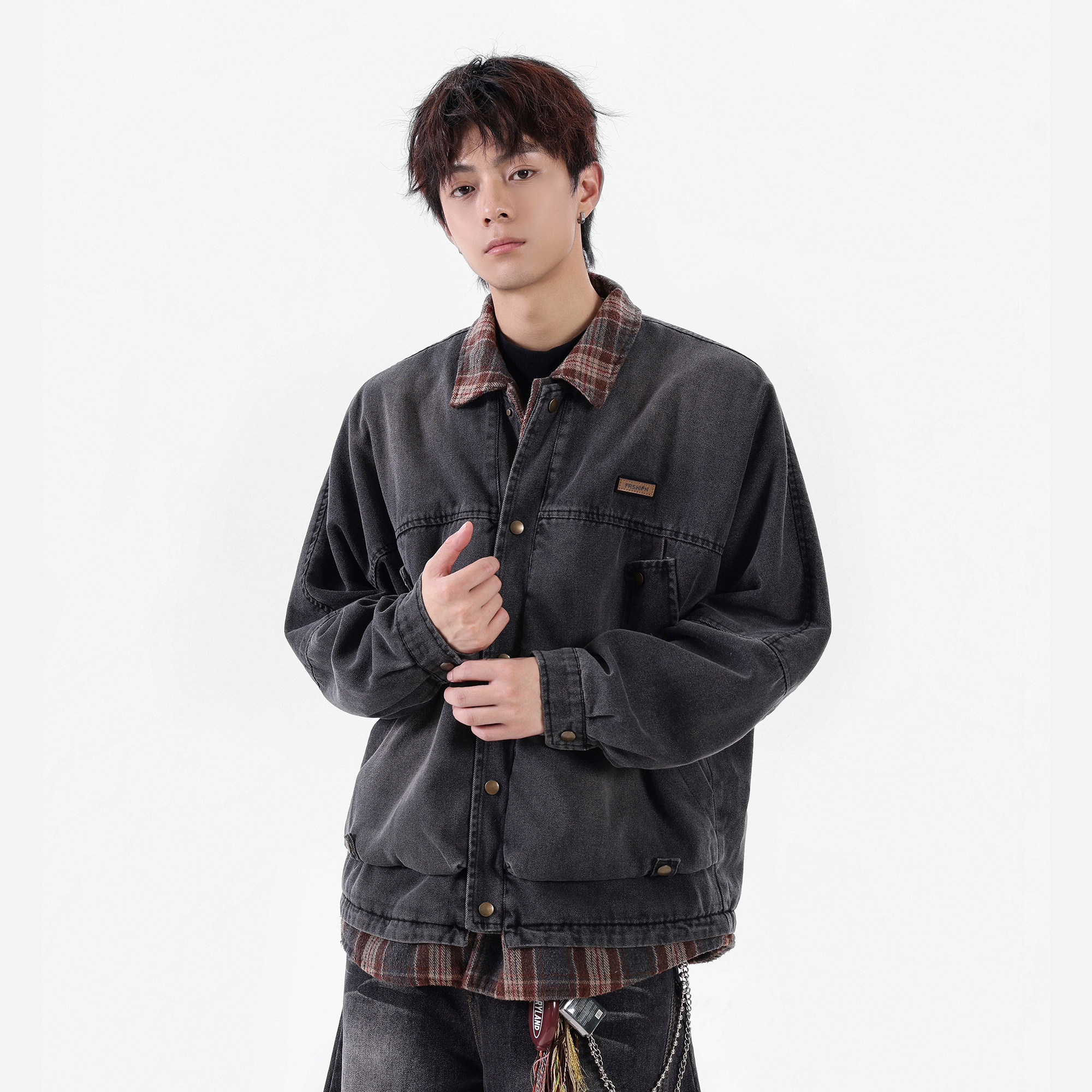 【现货】25秋新款牛仔水洗假两件时尚男夹克外套705-W8852-P128,男装工装外套,星座705