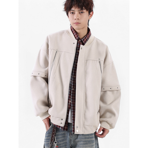 2025秋新款美式复古拼接棒球服拉链夹克呢外套 705-W8867-P95，男装夹克，星座705