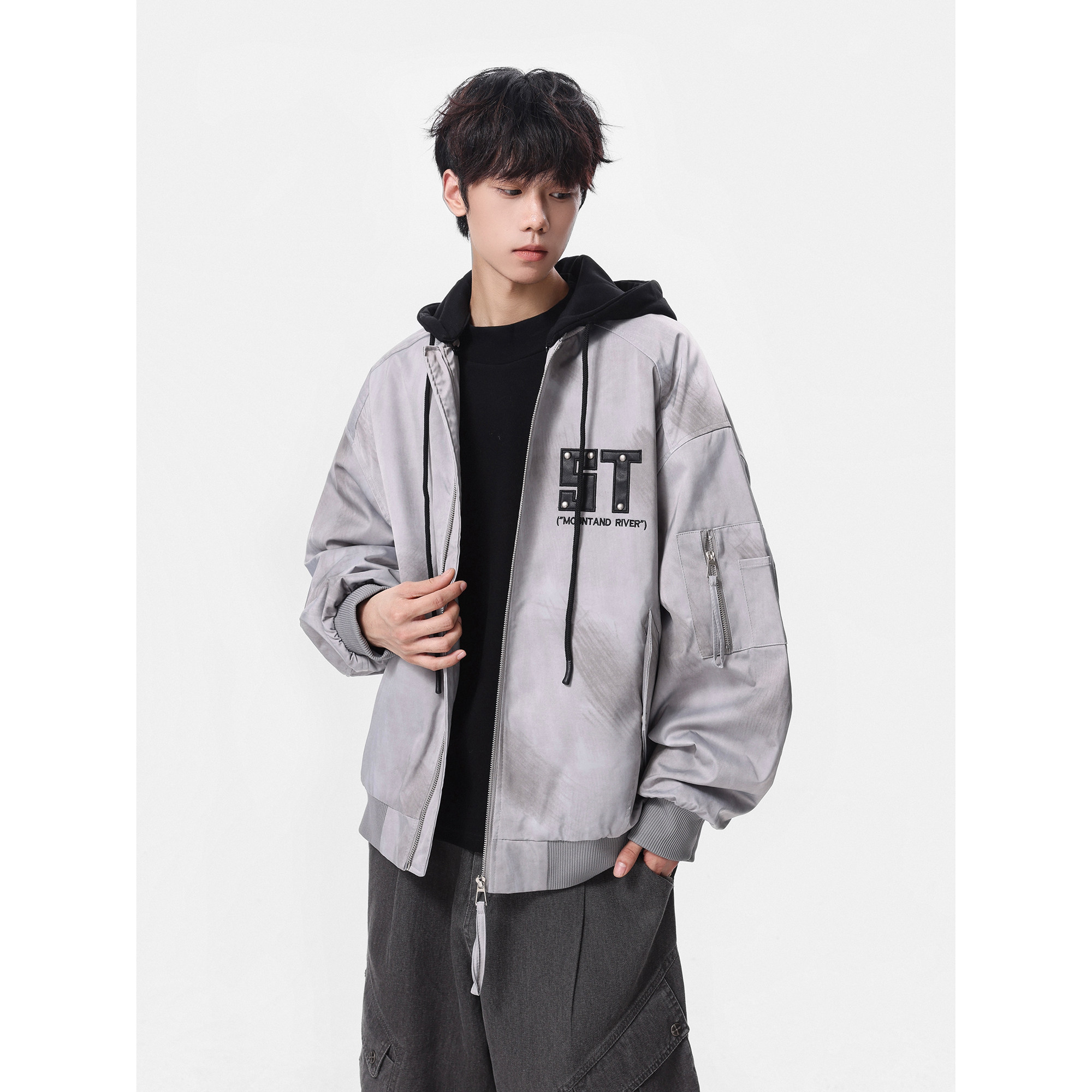 2025冬新款美式高街潮扎染可拆帽棒球领加厚棉衣外套705-M76-P125图片