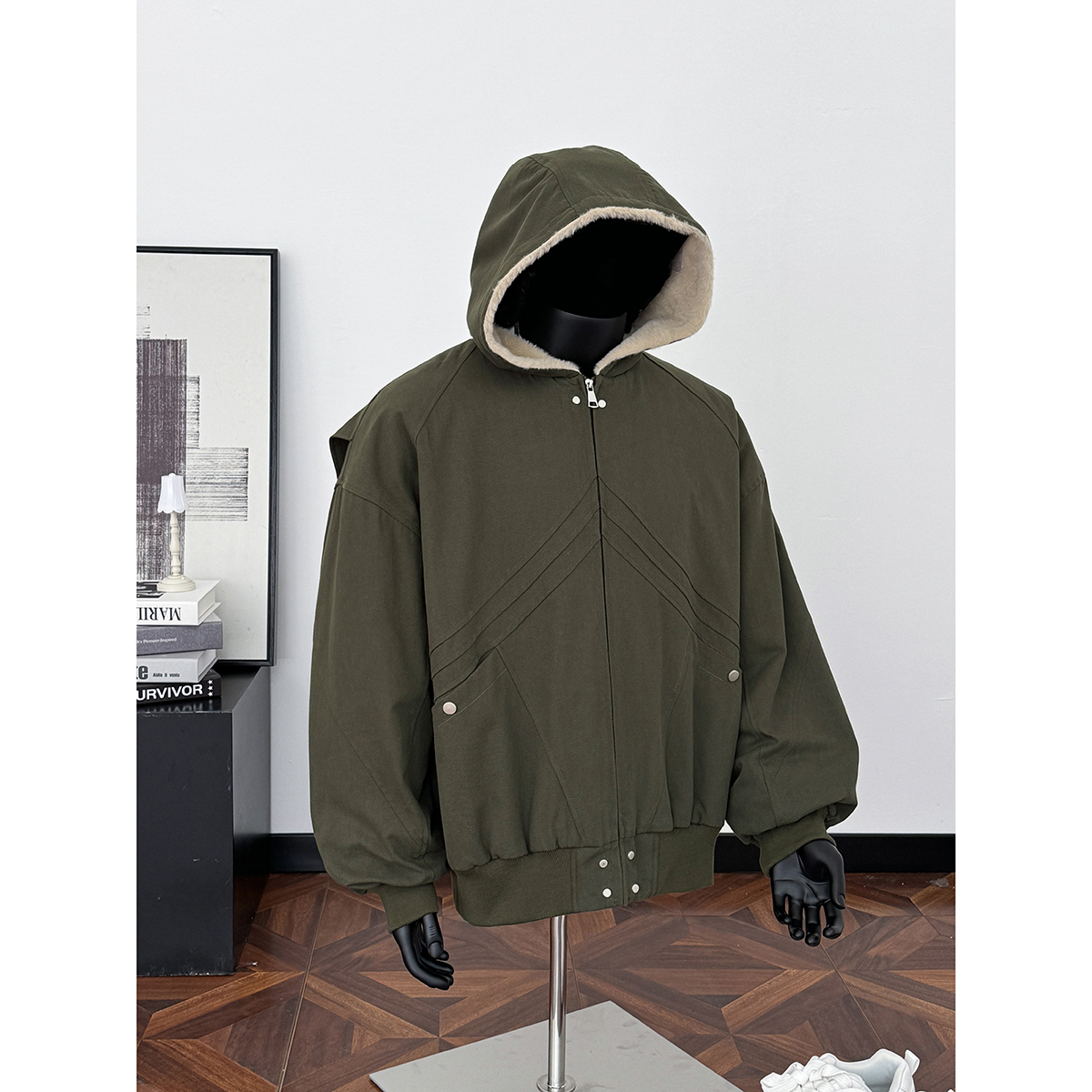 25冬新款潮美式连帽座山雕加毛加厚保暖外套棉服705-M73-P128，男装棉衣，星座705