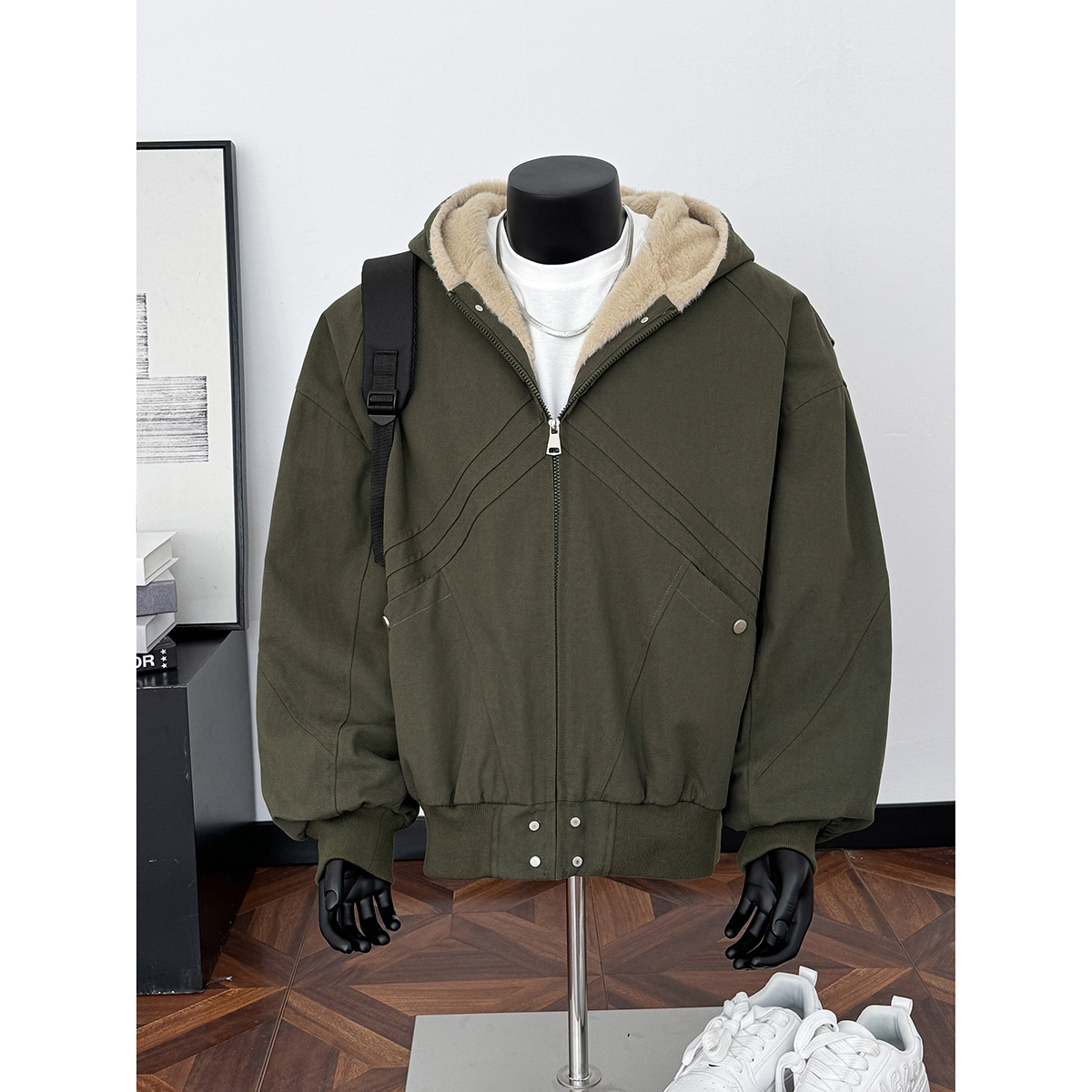 25冬新款潮美式连帽座山雕加毛加厚保暖外套棉服705-M73-P128，男装棉衣，星座705