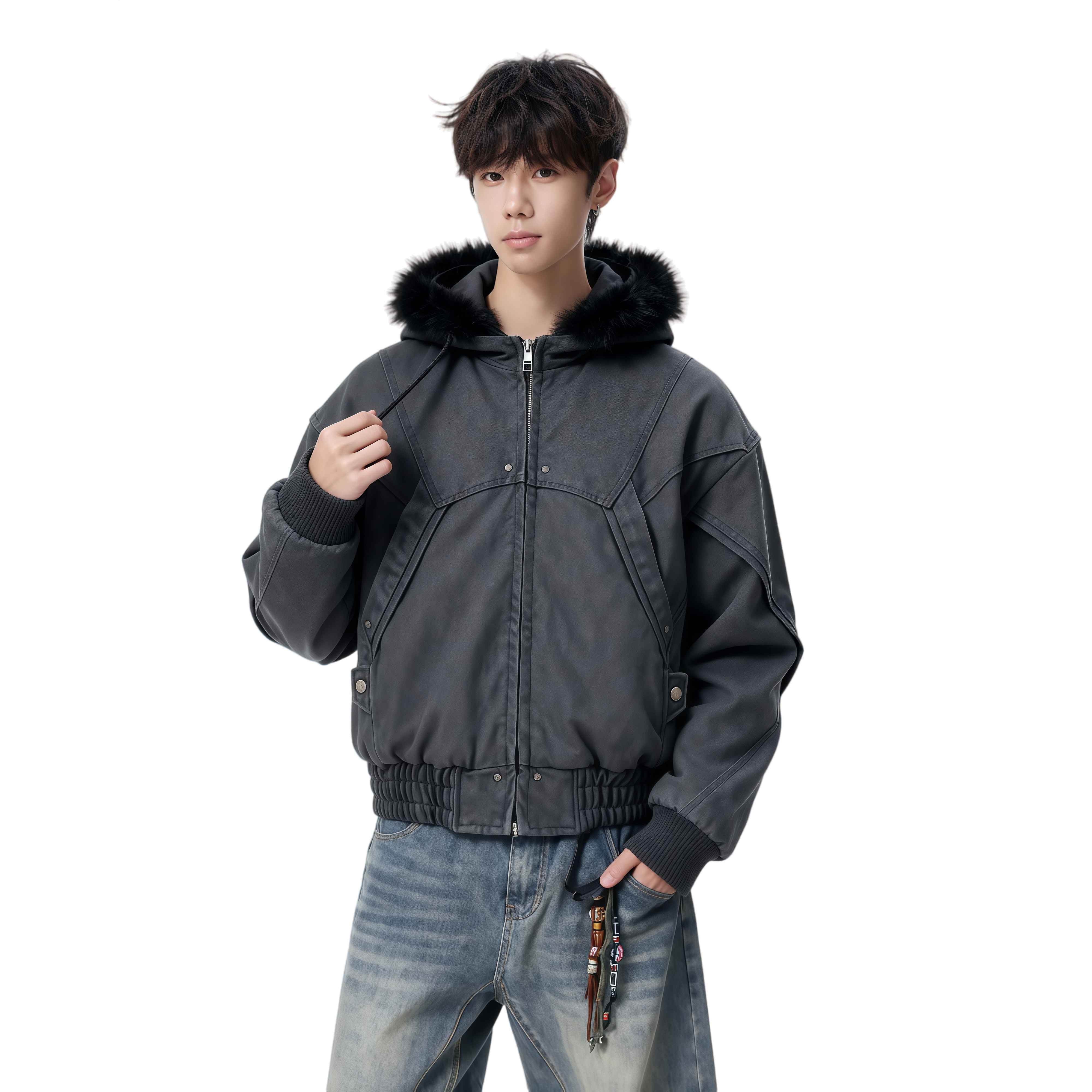 高街潮牌原宿风韩版潮流宽松座山雕加厚棉服特批705-M3697-P128,男装棉衣,星座705
