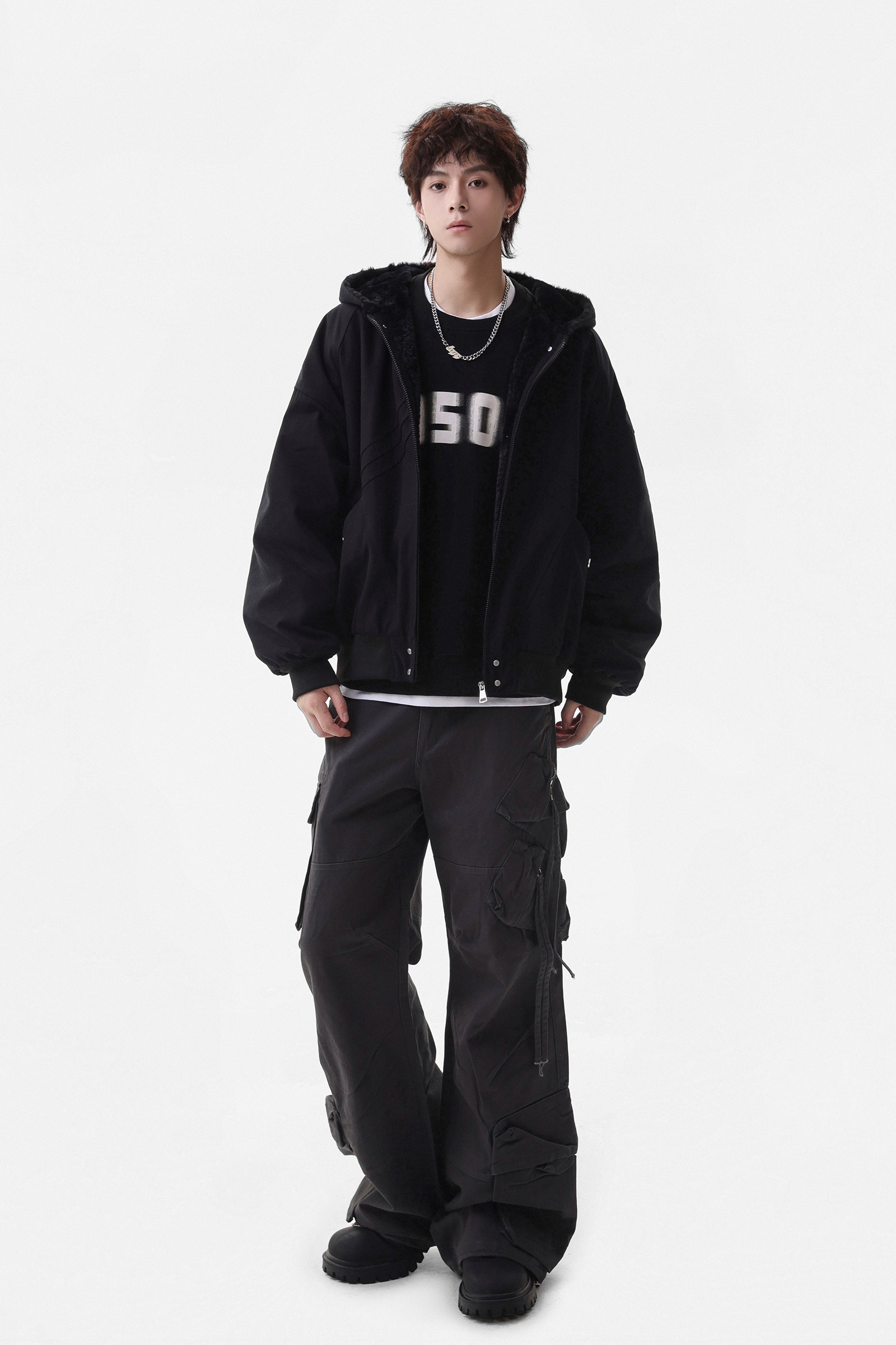 25冬新款潮美式连帽座山雕加毛加厚保暖外套棉服705-M73-P128,男装棉衣,星座705